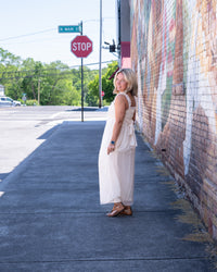 Cinched & Ruffled Side Tie Maxi Dress
