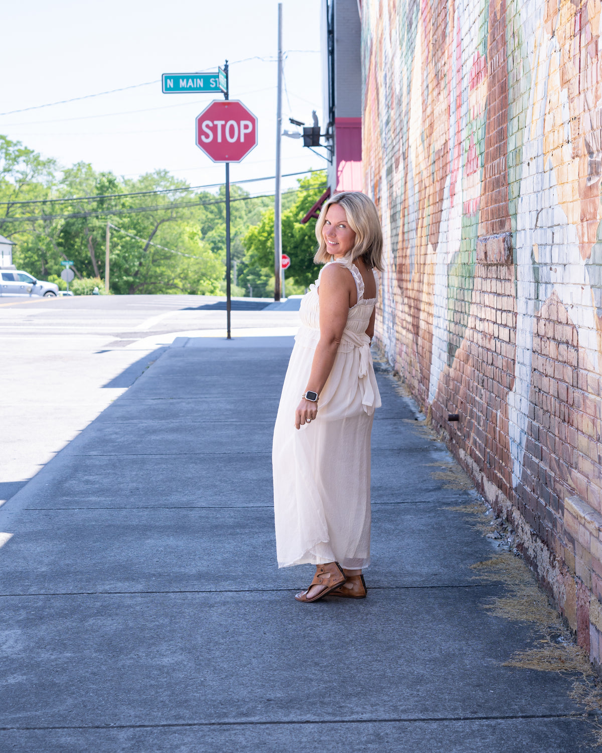 Cinched & Ruffled Side Tie Maxi Dress