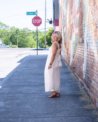 Cinched & Ruffled Side Tie Maxi Dress