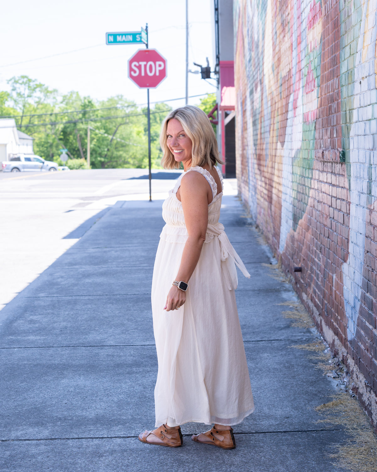 Cinched & Ruffled Side Tie Maxi Dress