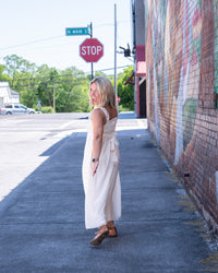 Cinched & Ruffled Side Tie Maxi Dress