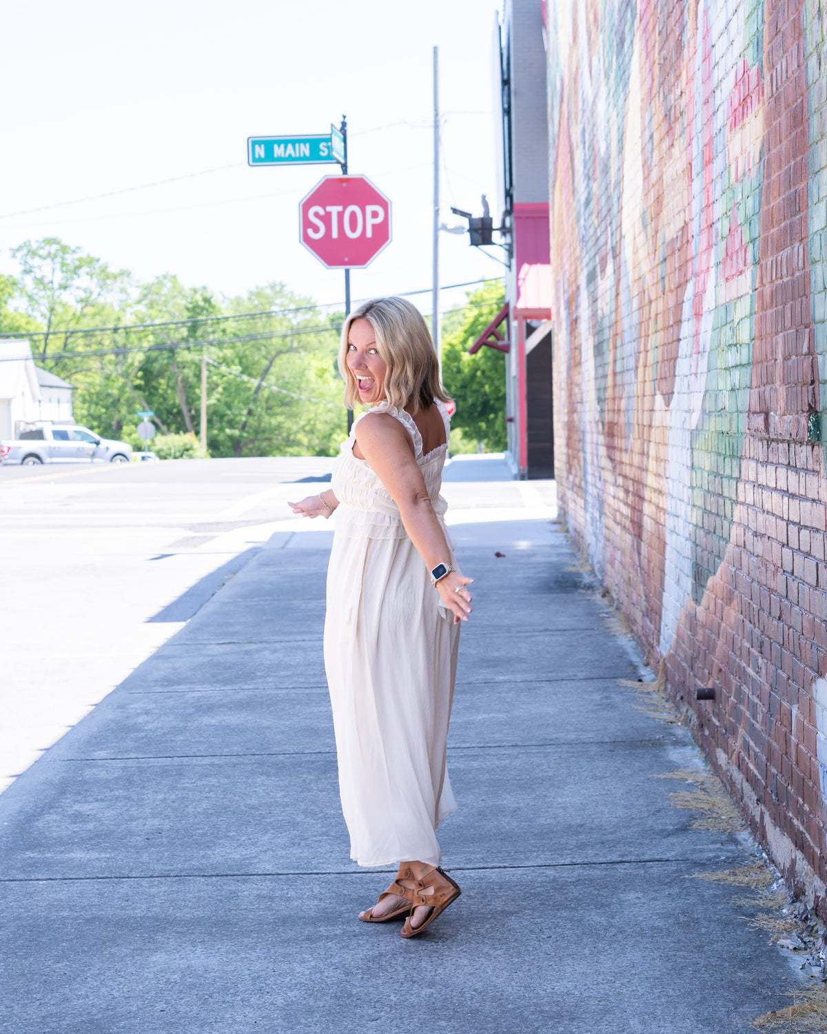 Cinched & Ruffled Side Tie Maxi Dress