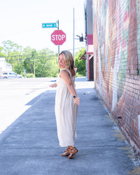 Cinched & Ruffled Side Tie Maxi Dress