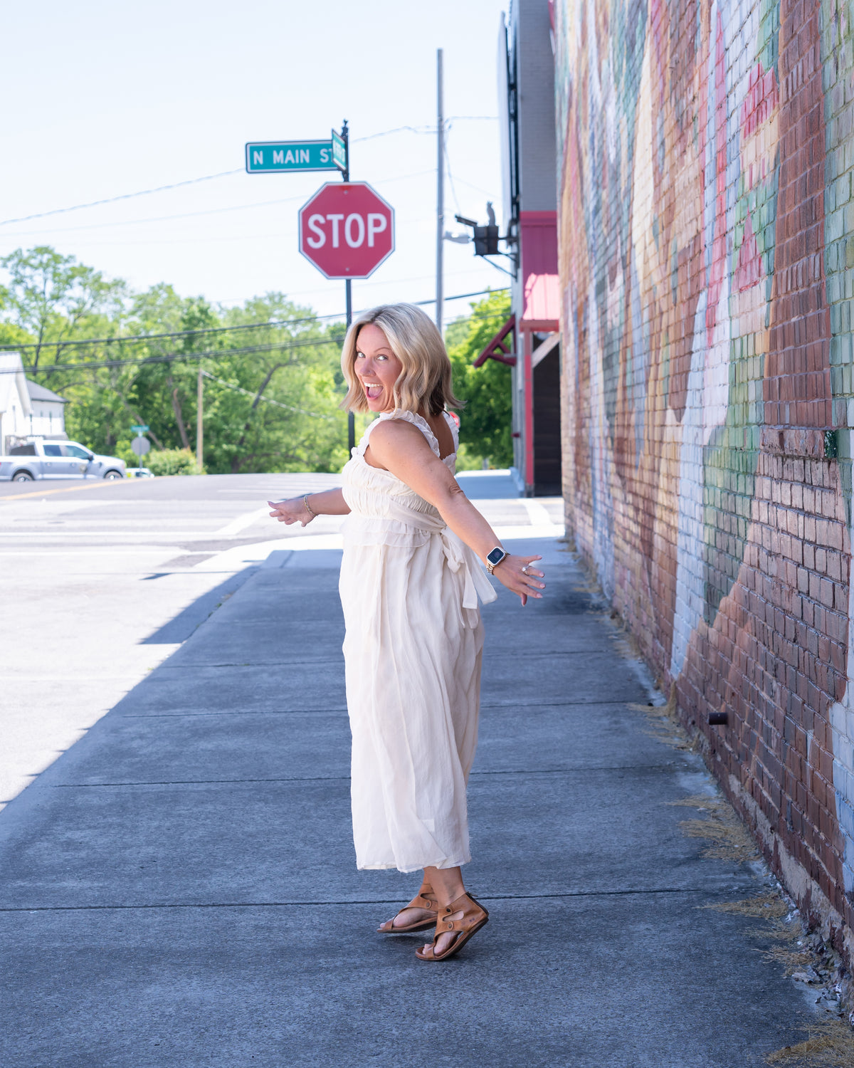 Cinched & Ruffled Side Tie Maxi Dress