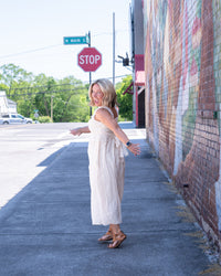 Cinched & Ruffled Side Tie Maxi Dress