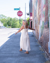Cinched & Ruffled Side Tie Maxi Dress