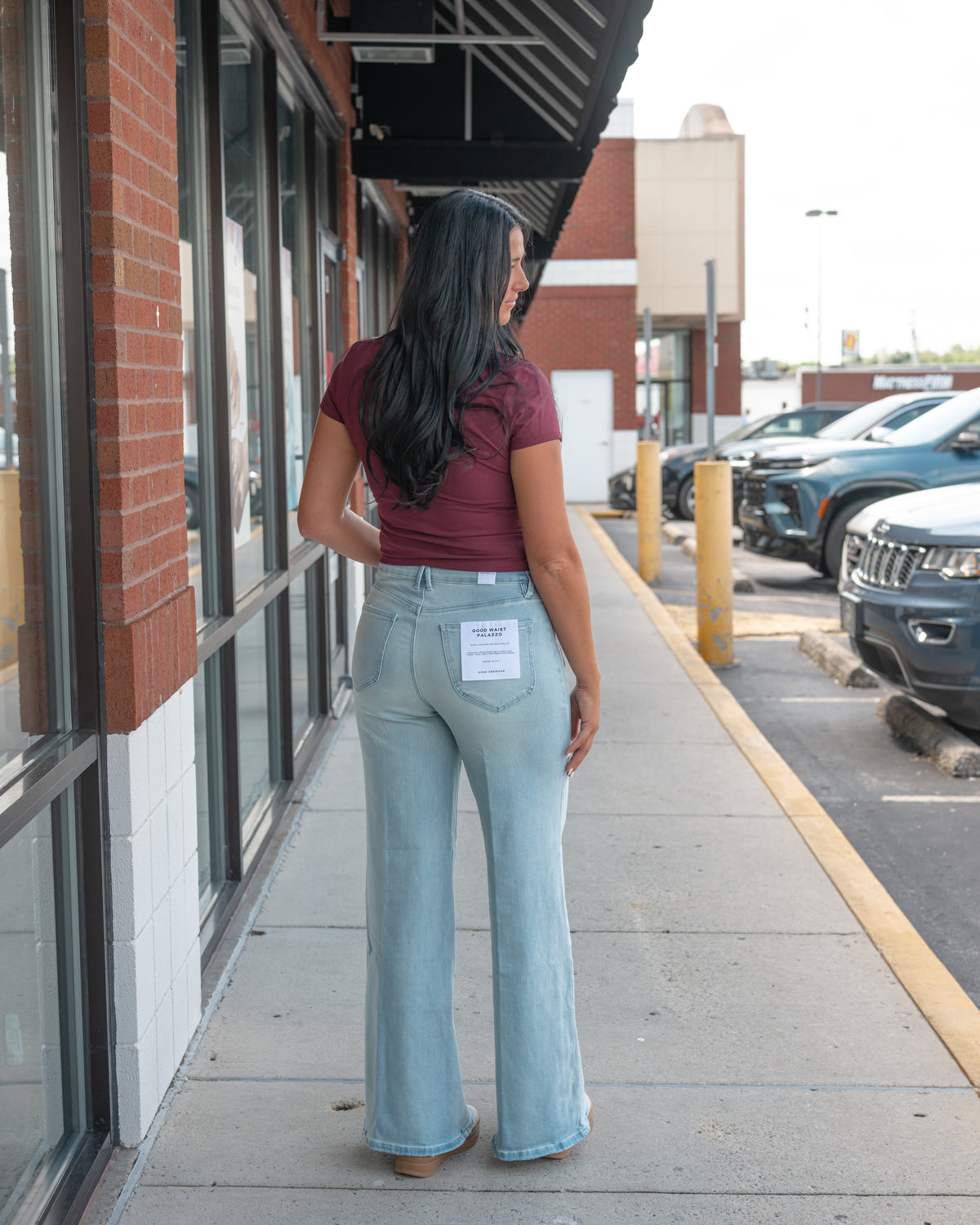 Good American Soft Tech Good Waist Palazzo Jeans Indigo 1129