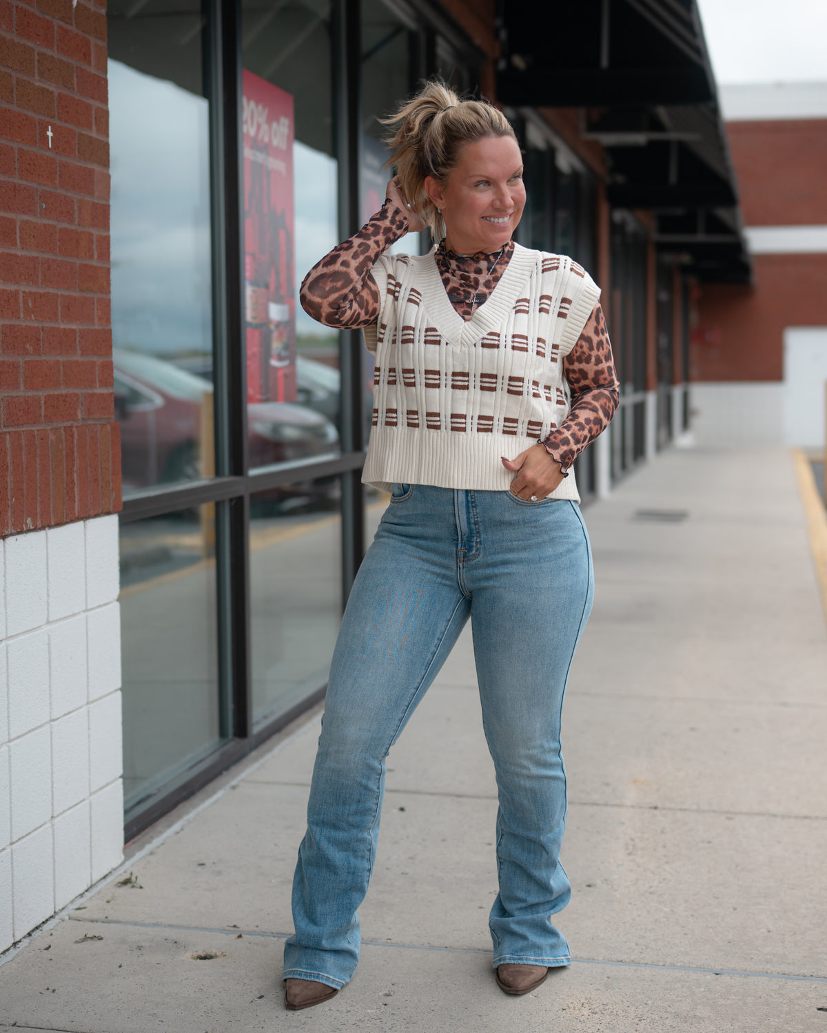Leopard Mesh Mock Neck Top