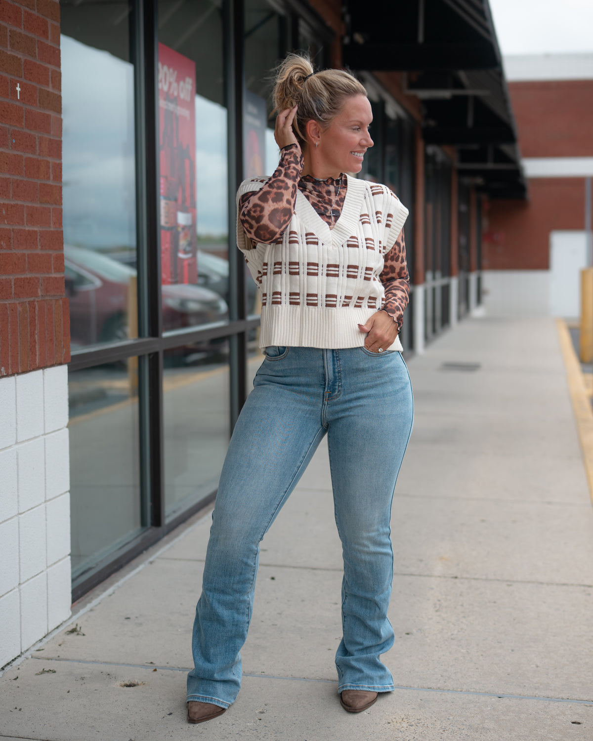 Leopard Mesh Mock Neck Top