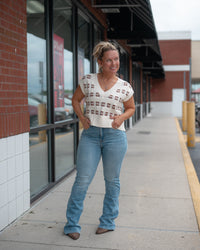 Geometric Knit V Neck Cropped Sweater Vest