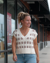 Geometric Knit V Neck Cropped Sweater Vest