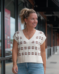 Geometric Knit V Neck Cropped Sweater Vest