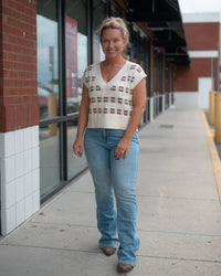 Geometric Knit V Neck Cropped Sweater Vest