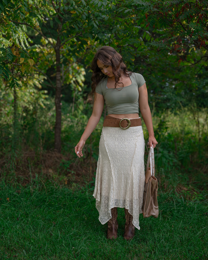 Free People Bella Lace Mermaid Skirt in Tea