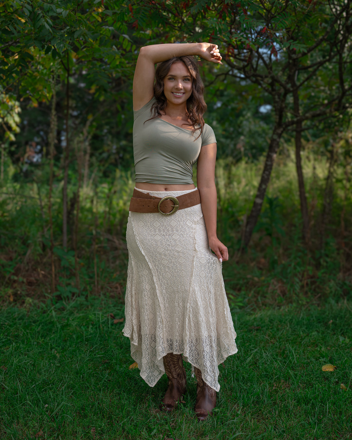Free People Bella Lace Mermaid Skirt in Tea