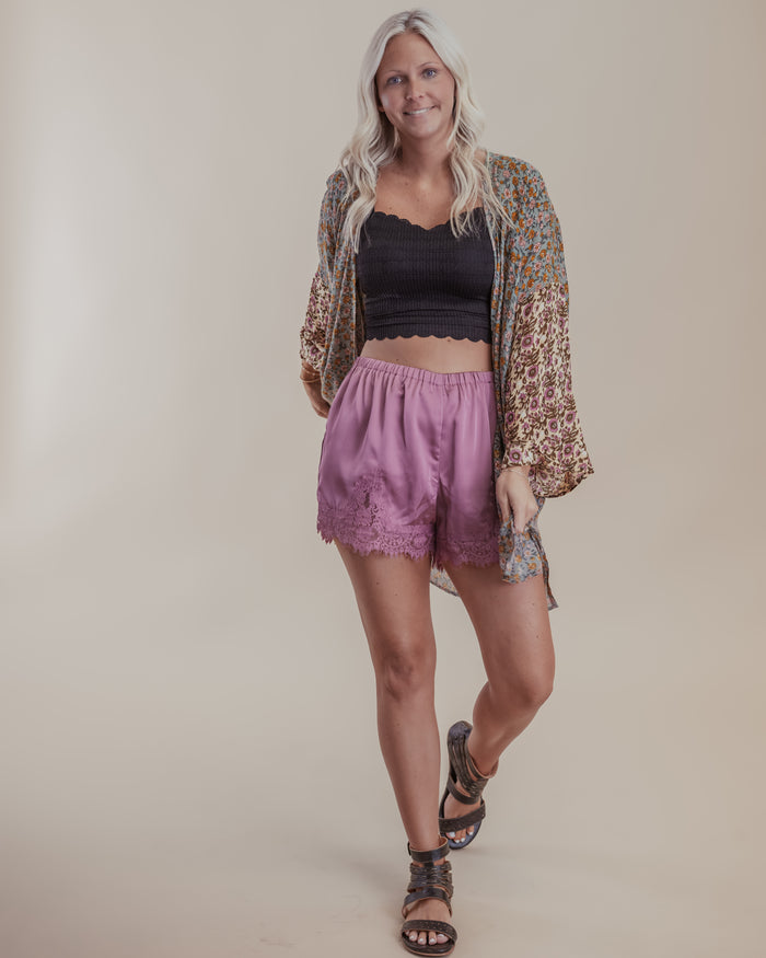 Rose Lace Trim Shorts