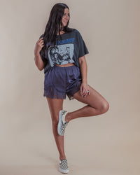 Midnight Blue Lace Trim Shorts