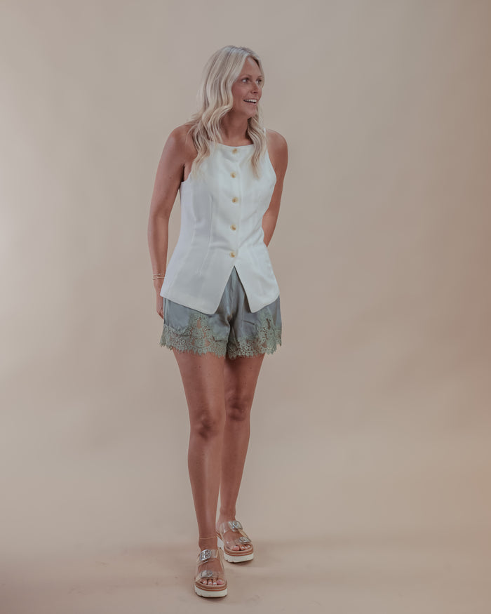 Sage Lace Trim Shorts