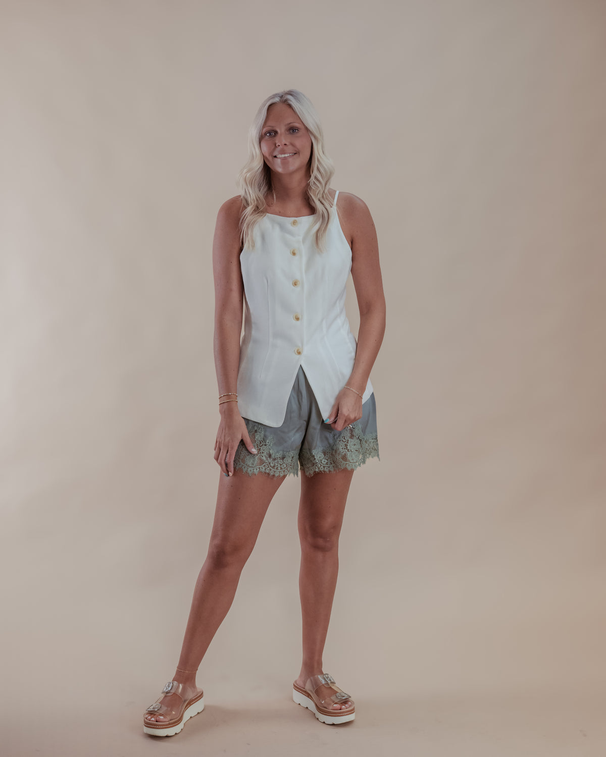 Sage Lace Trim Shorts