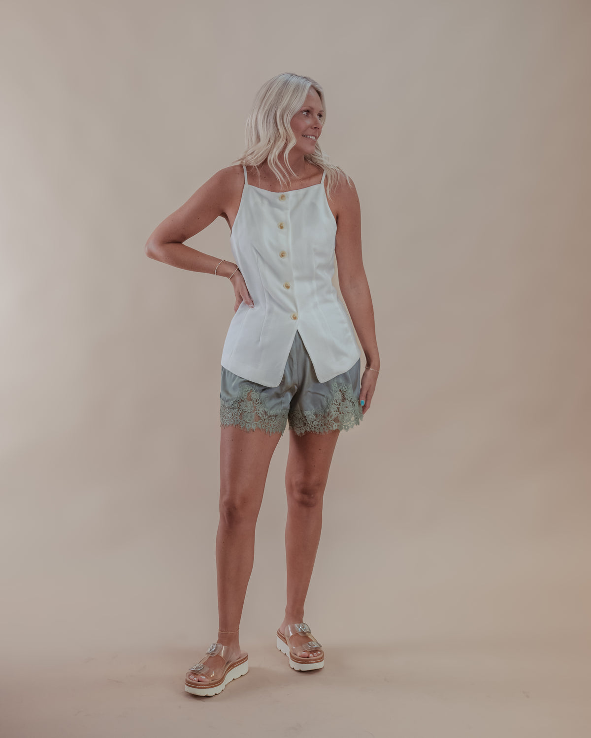 Sage Lace Trim Shorts