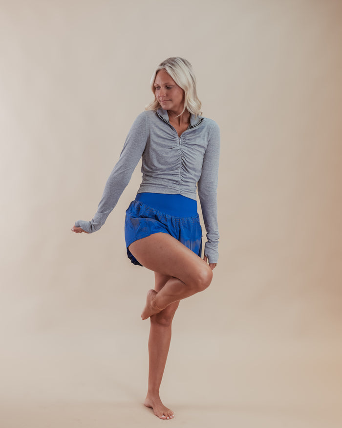Free People Tempo Half Zip in Heather Grey