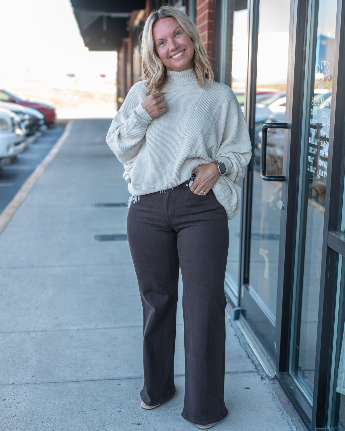 Good American Good Waist Palazzo Ankle Jeans in Espresso