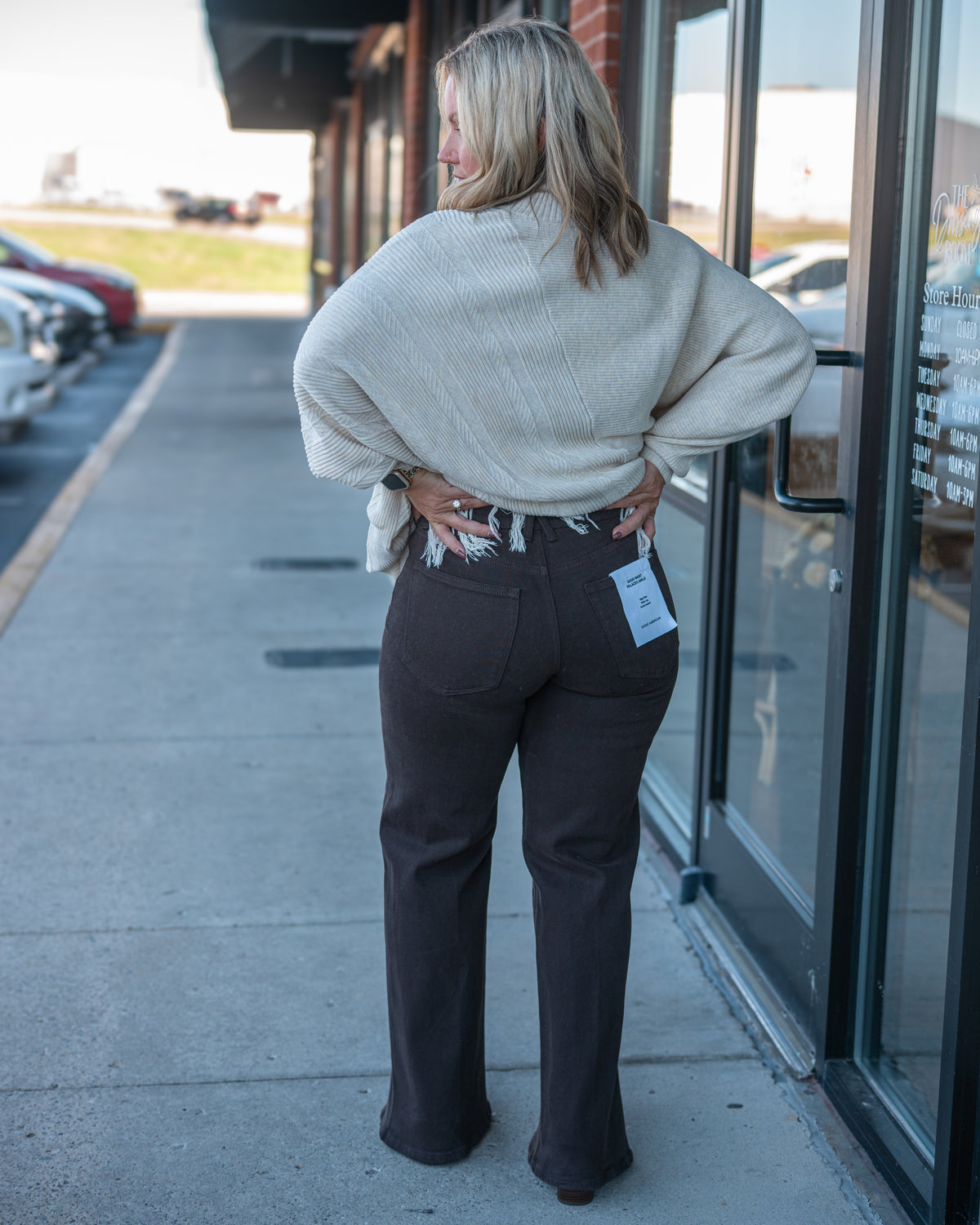 Good American Good Waist Palazzo Ankle Jeans in Espresso