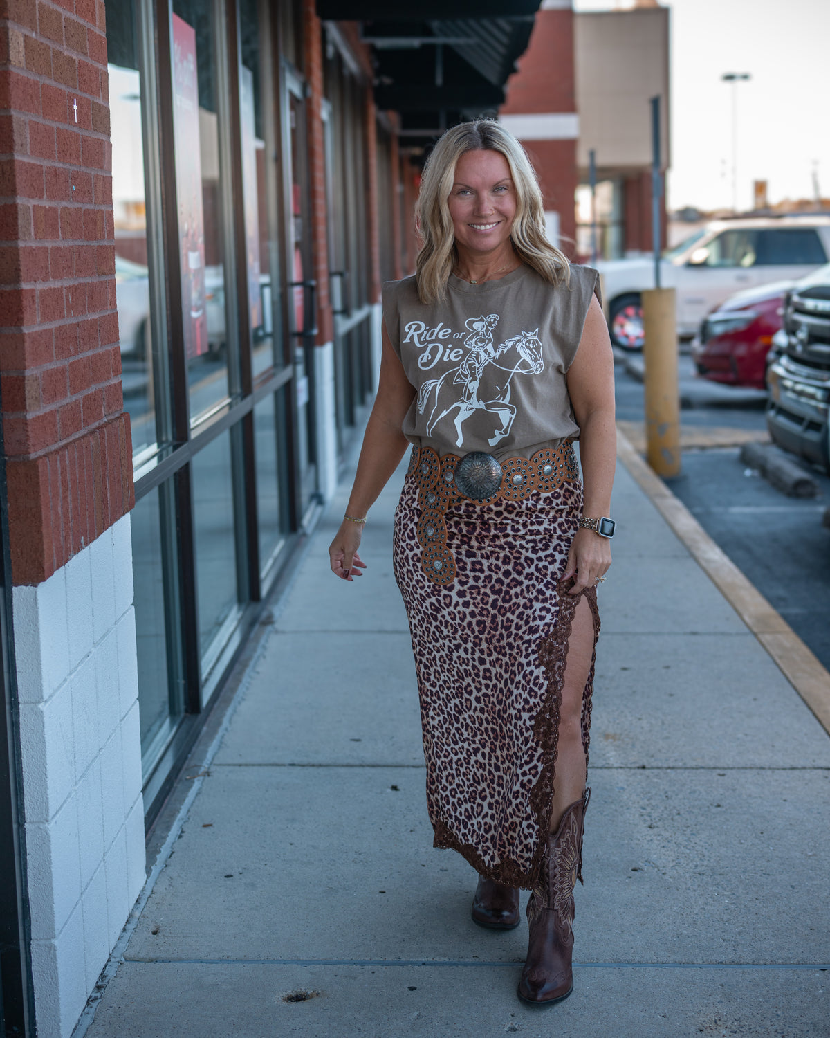 Western Cheetah Lace Skirt