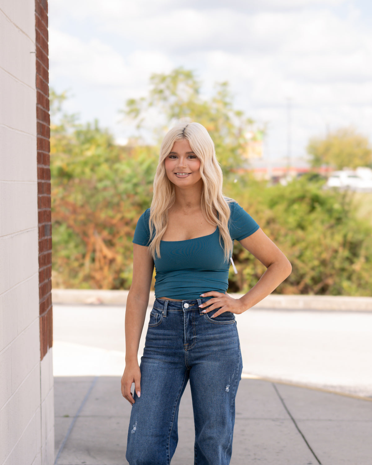 Free People Sunfade Clean Lines Baby Tee in Lost Lagoon