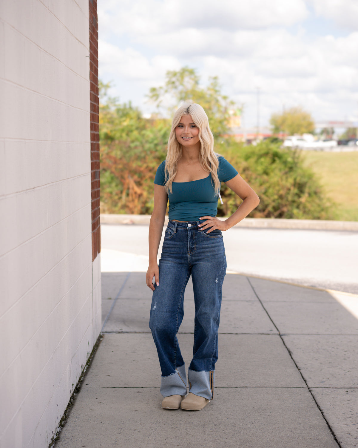 Free People Sunfade Clean Lines Baby Tee in Lost Lagoon