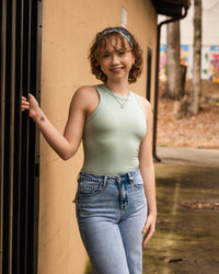 Free People So Soft Seamless Modal Tank in Cameo Green