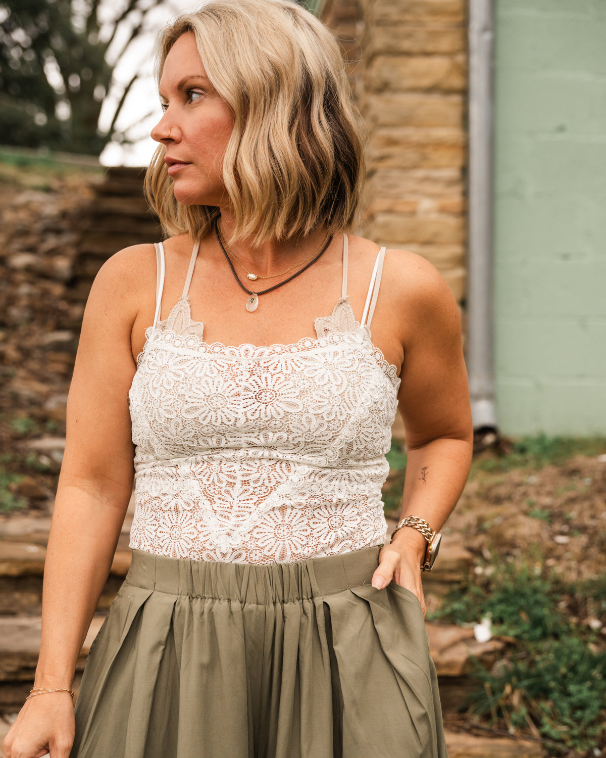 Free People Love & Lace Cami in Ivory