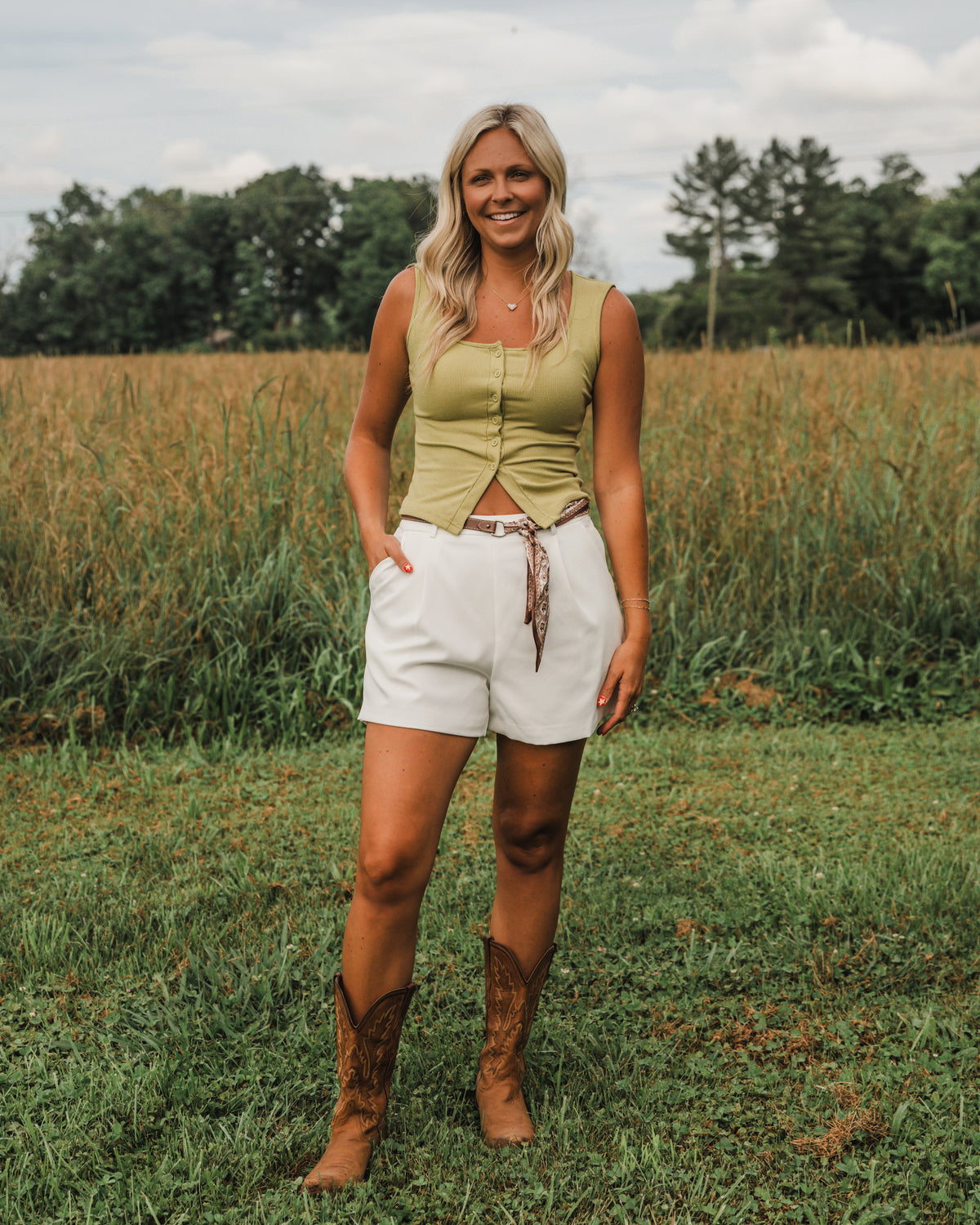 Woven in Western White Shorts