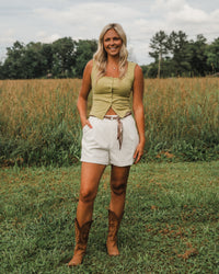 Woven in Western White Shorts