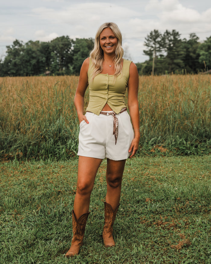 Woven in Western White Shorts