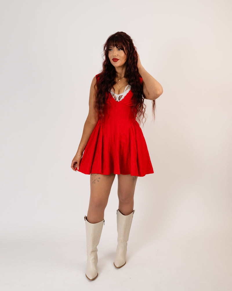 free people red dress Size 10 BLACK AND Midweight poplin fabric with satin trim and shoulder straps Free People Can't Help It