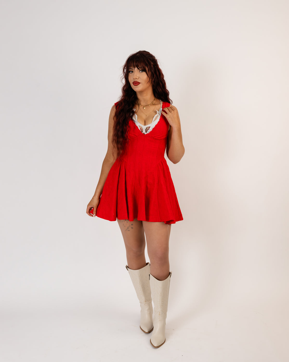 free people red mini dress Prescott Cotton Mini Dress
