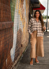 Navy Sand Plaid Button Up