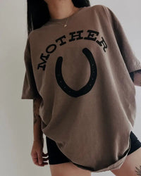 Mother Horseshoe Mom Western Graphic Tee - Espresso