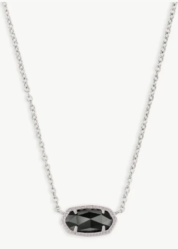 Elisa Silver Pendant Necklace In Black Opaque Glass